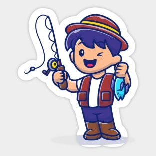 Boy Fishing With Fishing Rod Sticker